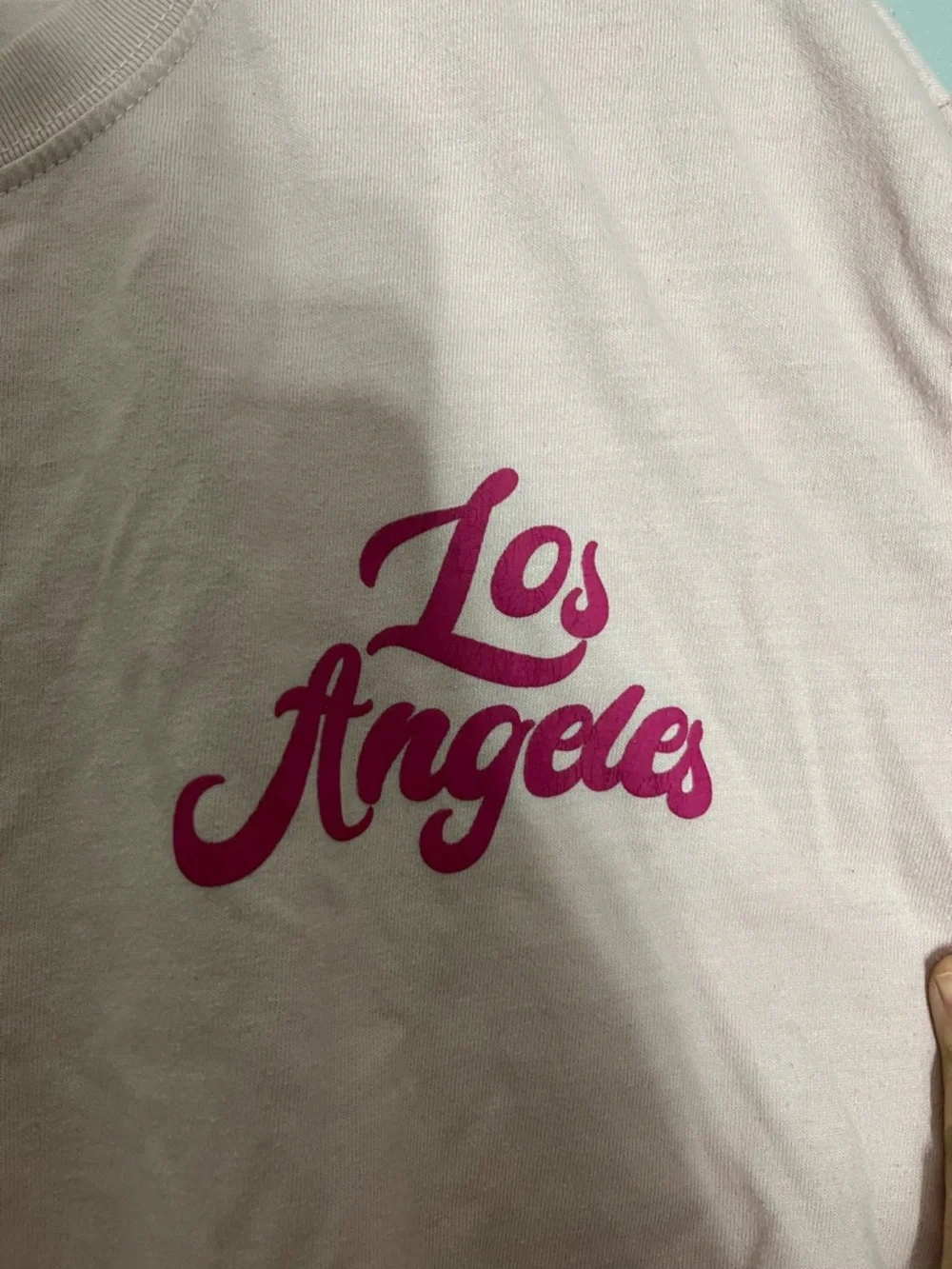 Love Theory Essentials Pink Crop Tee with Magenta 'Los Angeles' Script - Picture 3 of 6